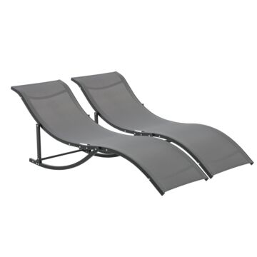 Outsunny Set Of 2 S-shaped Foldable Lounge Chair Sun Lounger Reclining Outdoor Chair For Patio Beach Garden Grey