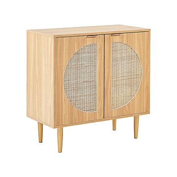 2 Door Sideboard Light Wood Manufactured Wood With Rattan Front Drawers Boho Style Nighstand Beliani