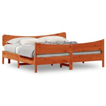 Vidaxl Bed Frame With Headboard Wax Brown 180x200 Cm Super King Solid Wood Pine