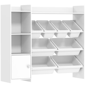 Aiyaplay Toy Storage Unit With 8 Removable Bins, Storage Shelves, Cabinet, White