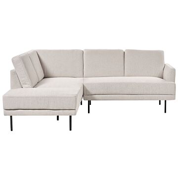 Right Hand Corner Sofa Polyester Light Beige 4-seater Upholstered Metal Legs Woven Fabric Cushioned Back Minimalist Modern Beliani