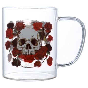 Glass Mug - Skulls & Roses