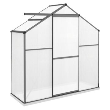 Outsunny 6 X 2.5ft Polycarbonate Greenhouse Walk-in Green House With Rain Gutter, Sliding Door, Window, Foundation, Dark Grey