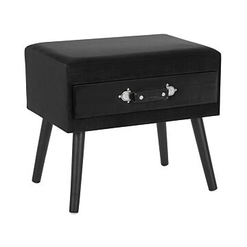 Side Table With Storage Black Velvet Upholstery Black Legs 46 X 50 X 35 Cm Suitcase Beliani