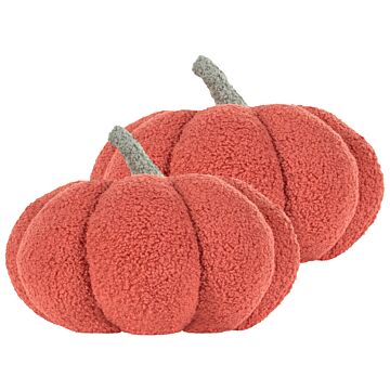 Set Of 2 Pumpkin Cushions Orange Boucle ⌀ 28 Cm Throw Pillow Halloween Decor Stuffed Toy Fr. Beliani