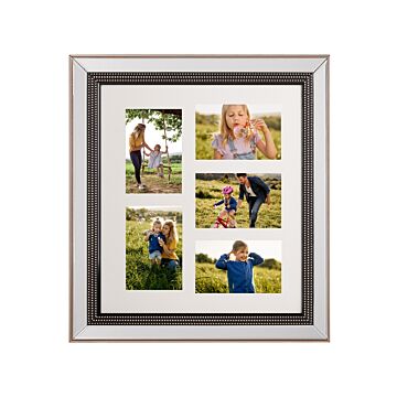 Multi Photo Frame Silver Glass Plastic 49 X 44 Cm Mirrored For 5 Pictures 14x9 Cm Collage Aperture Beliani