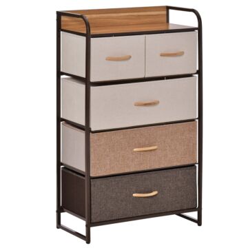 Homcom 5-drawer Dresser Tower 3-tier Storage Organizer With Steel Frame Wooden Top For Bedroom Hallway Closets