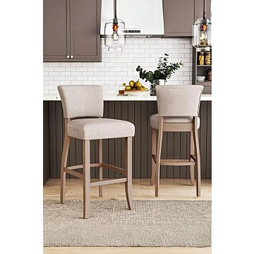 Set Of 2 Beige Linen Bar Stools Dining Chair With Back Footrest