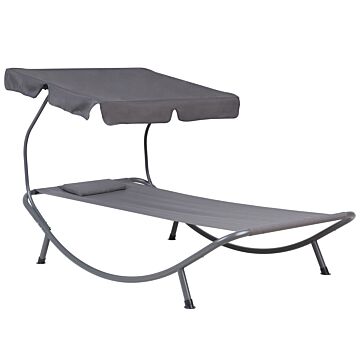 Garden Outdoor Lounger Daybed Dark Grey Textile Seat Aluminium Frame Curved Canopy Beliani