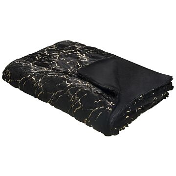 Blanket Black Polyester 130 X 180 Cm Bedspread Throw Golden Marble Pattern Living Room Bedroom Beliani