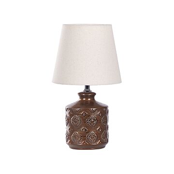 Table Lamp Copper Ceramic Base Fabric Shade Ambient Lighting Bedside Table Lamp Beliani