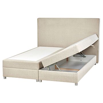 Eu King Size Divan Bed With Storage 5ft3 Light Grey Upholstery With Mattress Beliani