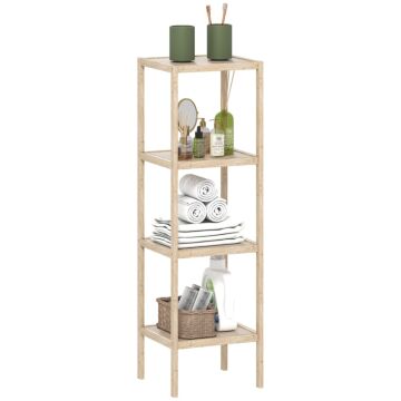 Homcom 4-tier Bamboo Bathroom Storage Shelves, Freestanding Storage Shelving Unit, Multifunctional Display Plants Stand Shelf Rack Organiser, Natural