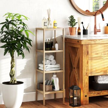 Homcom 4-tier Bamboo Bathroom Storage Shelves, Freestanding Storage Shelving Unit, Multifunctional Display Plants Stand Shelf Rack Organiser, Natural