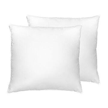 Set Of 2 Bed Pillow White Cotton Duck Down And Feathers 80 X 80 Cm Medium Soft Beliani