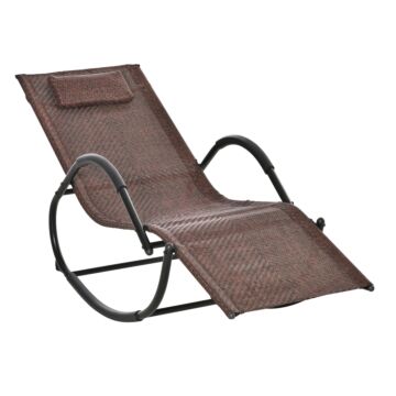 Outsunny Rocking Chair Zero Gravity Rocking Lounge Chair Rattan Effect Patio Rocker W/ Removable Pillow Recliner Seat Breathable Texteline - Brown