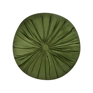 Decorative Cushion Green Velvet 38 Cm Round Pleated Retro Décor Accessories Bedroom Living Room Beliani