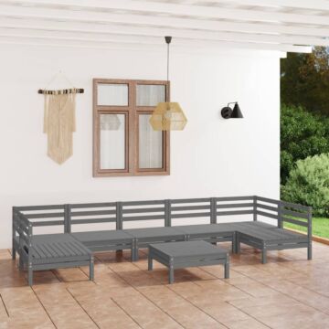 Vidaxl 8 Piece Garden Lounge Set Grey Solid Wood Pine
