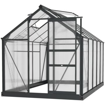 Outsunny Clear Polycarbonate Greenhouse Large Walk-in Green House Garden Plants Grow Galvanized Base Aluminium Frame With Slide Door, 6 X 10ft