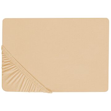 Fitted Sheet Sand Beige Cotton 160 X 200 Cm Elastic Edging Solid Pattern Classic Style For Bedroom Beliani