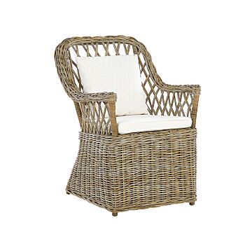 Garden Armchair Natural Rattan With Cotton Seat Back Cushions Off-white Indoor Outdoor Beliani
