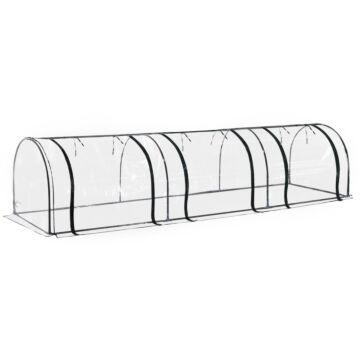Outsunny Portable Small Greenhouse, Steel Frame With Zipper Doors,pvc Tunnel Greenhouse Plant Grow House, 350lx100wx80hcm-dark Green/transparent