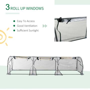 Outsunny Portable Small Greenhouse, Steel Frame With Zipper Doors,pvc Tunnel Greenhouse Plant Grow House, 350lx100wx80hcm-dark Green/transparent