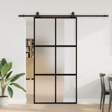 Vidaxl Sliding Door With Hardware Set Black 102.5x205 Cm Tempered Glass