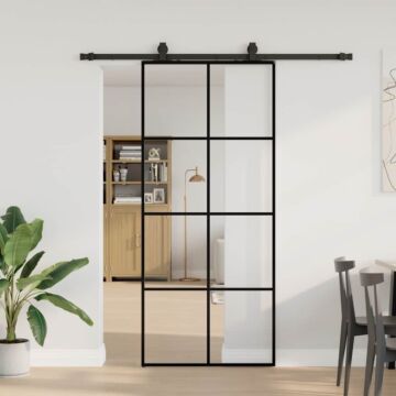 Vidaxl Sliding Door With Hardware Set Black 90x205 Cm Esg Glass