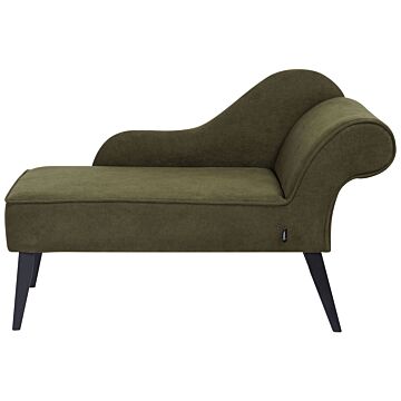 Chaise Lounge Green Polyester Fabric Upholstery Black Wood Legs Right Hand Retro Design Beliani