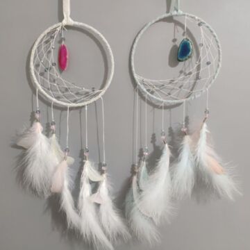 Dreamcatcher With Agate Charm - Black Sickle Crescent Moon