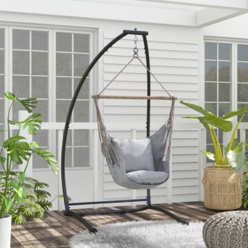 Outsunny Hammock Chair Stand, C Shape Hanging Heavy Duty Metal Frame Hammock Stand For Hanging Hammock Air Porch Swing Chair, Black