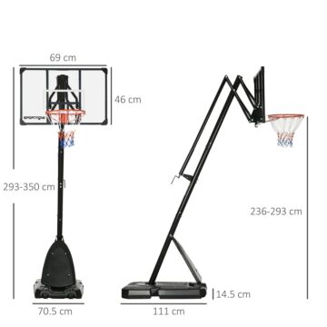 Sportnow Height Adjustable Basketball Hoop And Stand With Sturdy Backboard And Weighted Base, Portable On Wheels, 2.4-2.9m