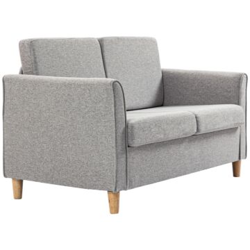 Homcom Compact Loveseat Sofa, Modern 2 Seater Sofa For Living Room With Wood Legs And Armrests, Light Grey