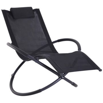 Outsunny Outdoor Orbital Lounger Zero Gravity Patio Chaise Foldable Rocking Chair W/ Pillow Black