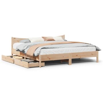 Vidaxl Bed Frame With Drawers 180x200 Cm Super King Solid Wood Pine