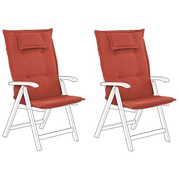 Set Of 2 Garden Chair Cushion Red Polyester Seat Backrest Pad Modern Design Outdoor Pad Beliani