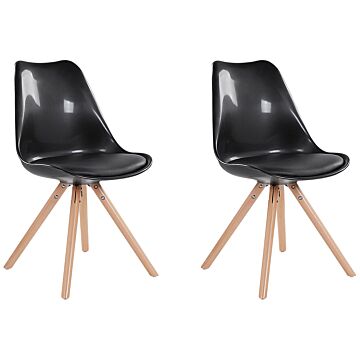 Set Of 2 Dining Chairs Black Faux Leather Seat Sleek Wooden Legs Armless Modern Beliani