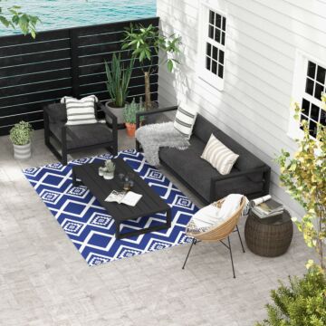 Outsunny Plastic Straw Reversible Rv Outdoor Rug With Carry Bag, 182 X 274cm, Blue And White