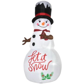 Outsunny 8ft Inflatable Christmas Snowman With Black Hat And Red Scotch Scarf, Blow-up Outdoor Led Yard Display For Lawn Garden Party