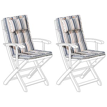 Outdoor Chair Replacement Cushions Set Blue And Beige Stripes Fabric Uv Resistant Thickly Padded 2 Pillows Beliani