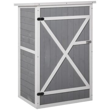 Outsunny Wooden Garden Storage Shed Fir Wood Tool Cabinet Organiser With Shelves 75l X 56w X115hcm Grey