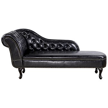Chaise Lounge Black Left Hand Faux Leather Buttoned Beliani