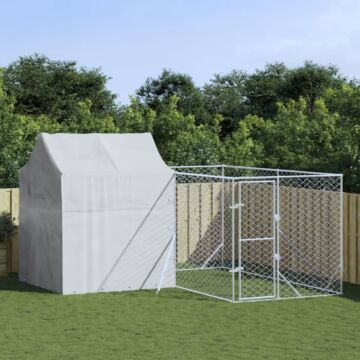 Vidaxl Outdoor Dog Kennel With Roof Silver 4x4x2.5 M Galvanised Steel