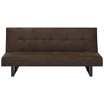 Sofa Bed Brown Faux Leather Modern Living Room Convertible 3 Seater Armless Minimalistic Design Beliani
