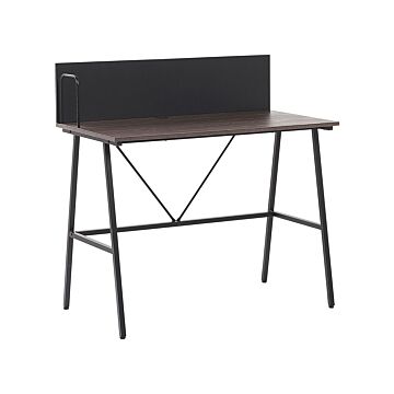 Home Office Desk Dark Wood Top 100 X 50 Cm With Black Powder Coated Metal Frame Beliani