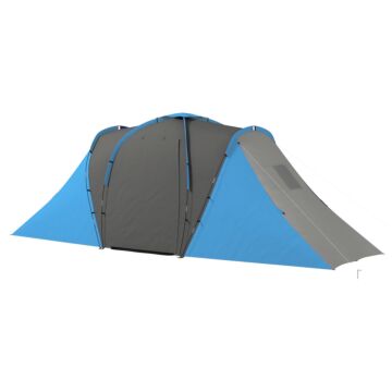 Outsunny Large Camping Tent Tunnel Tent With 2 Bedroom And Living Area, 2000mm Waterproof, Portable With Bag For 4-6 Man, Blue