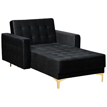 Chaise Lounge Black Velvet Tufted Fabric Modern Living Room Reclining Day Bed Gold Legs Track Arms Beliani