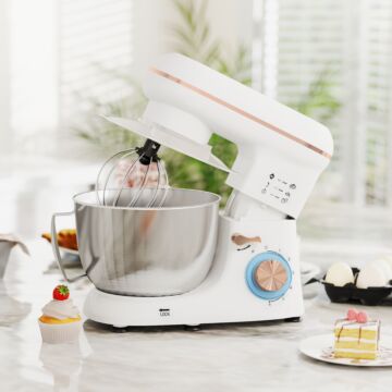 Homcom 1300w Kitchen Stand Mixer, With Accessories - White