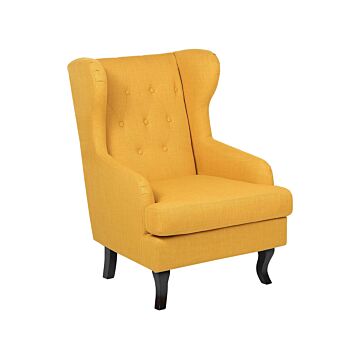Wingback Chair Yellow Upholstery Black Legs Scandinavian Style Beliani